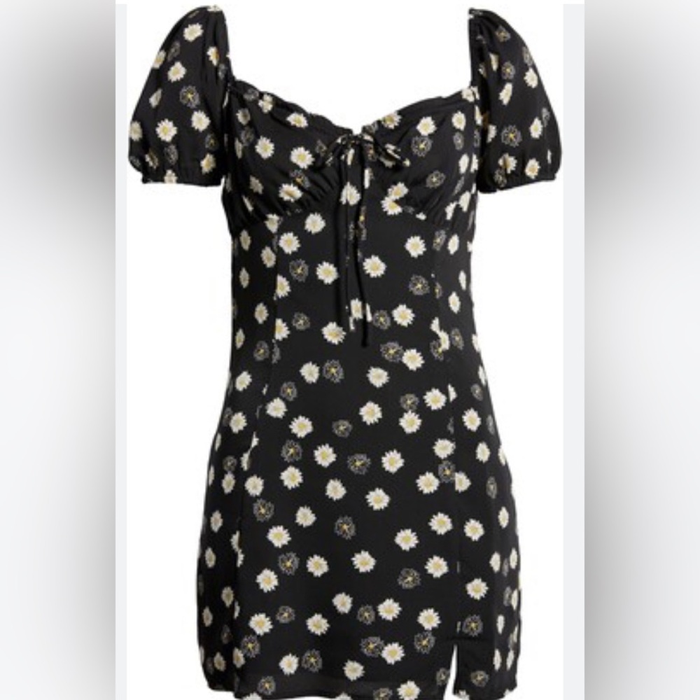 New BP Ditsy Floral Tie Front Minidress in Black White Daisy at Nordstrom Size M